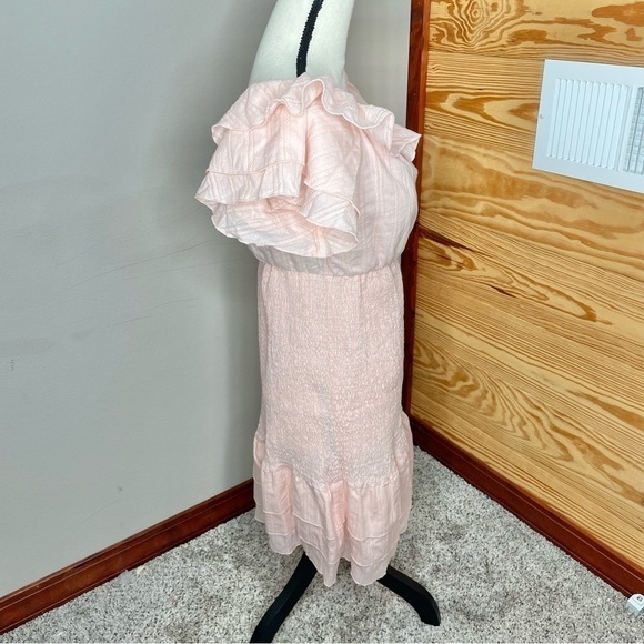 Simplee Pink Ruffle Short Sleeve Smocked Mini Dress Medium NWT - Picture 2 of 11